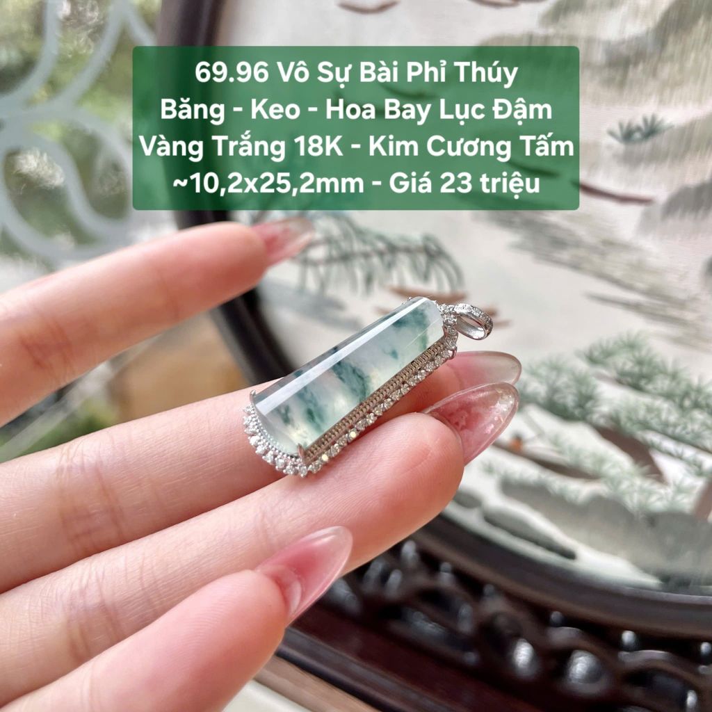 Vô Sự Bài Phỉ Thúy Băng - Keo Hoa Bay Lục Đậm - VT18 KC tấm ~10,2x25,2mm 69.96