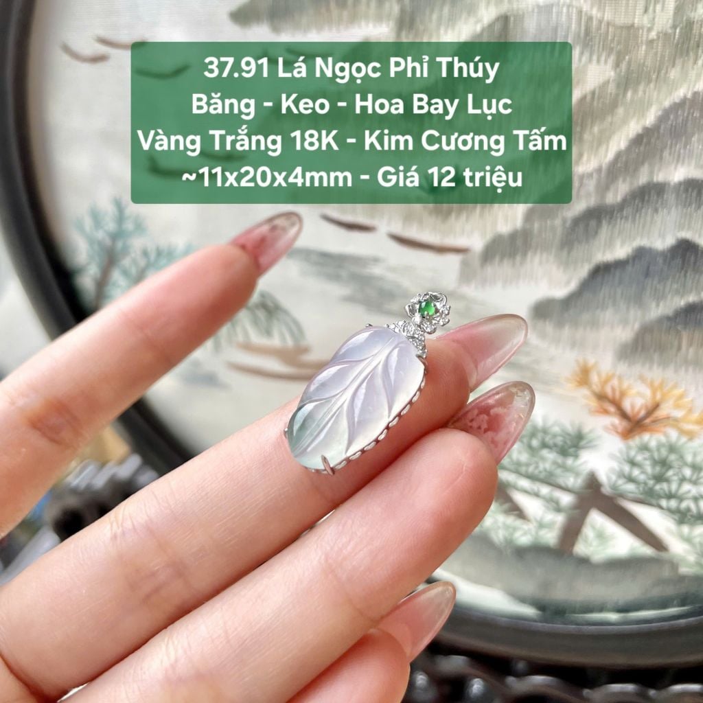 Lá Ngọc Phỉ Thúy Băng - Keo Hoa Bay Lục - VT18 KC tấm ~11x20x4mm 37.91