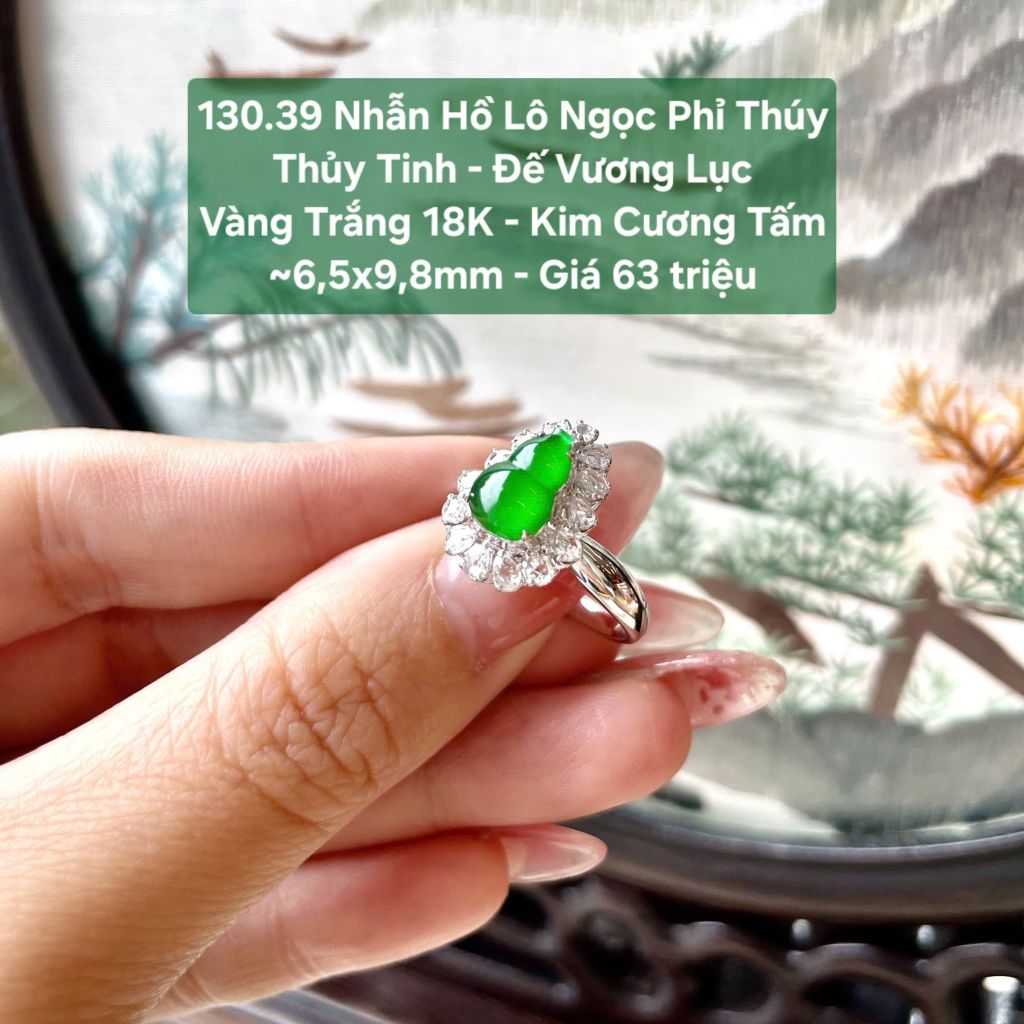 Nhẫn Hồ Lô Ngọc Phỉ Thúy Thủy Tinh - Đế Vương Lục VT18 KC tấm ~6,5x9,8mm 130.39