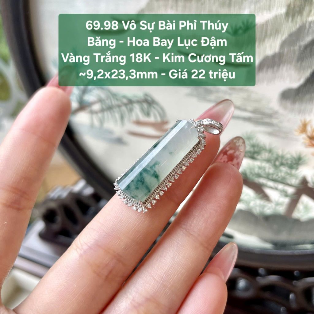 Vô Sự Bài Phỉ Thúy Băng Hoa Bay Lục Đậm VT18 KC tấm ~9,2x23,3mm 69.98
