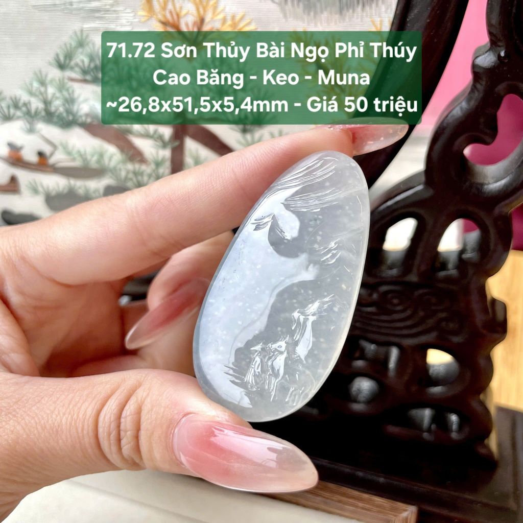 Sơn Thủy Bài Ngọ Phỉ Thúy Cao Băng - Keo - Muna ~26,8x51,5x5,4mm 71.72
