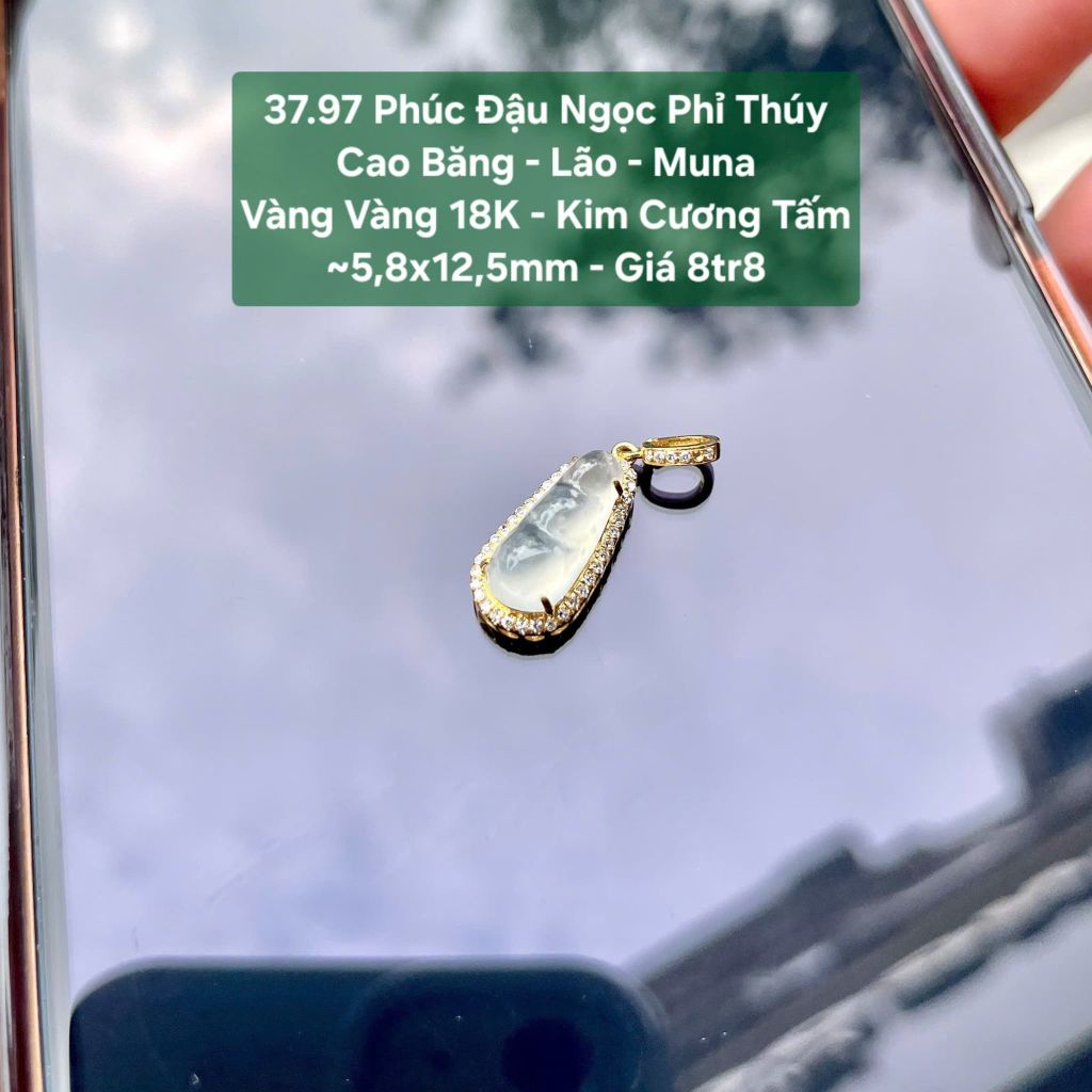 Phúc Đậu Ngọc Phỉ Thúy Cao Băng Lão Muna - VV18k- KC Tấm ~5,8x12,5mm 37.97