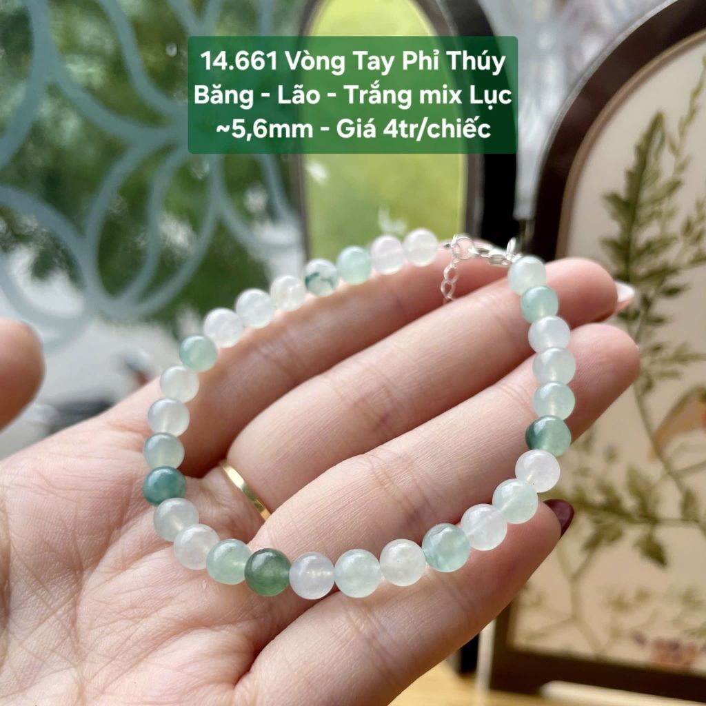 Vòng Tay Phỉ Thúy Băng Lão Trắng mix Lục ~5,6mm 14.661