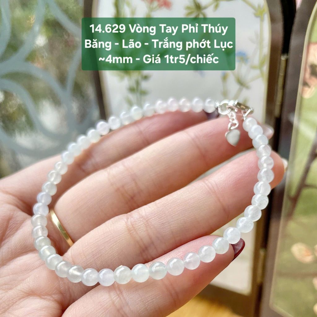 Vòng Tay Phỉ Thúy Băng - Lão Trắng phớt Lục - ~4mm 14.629