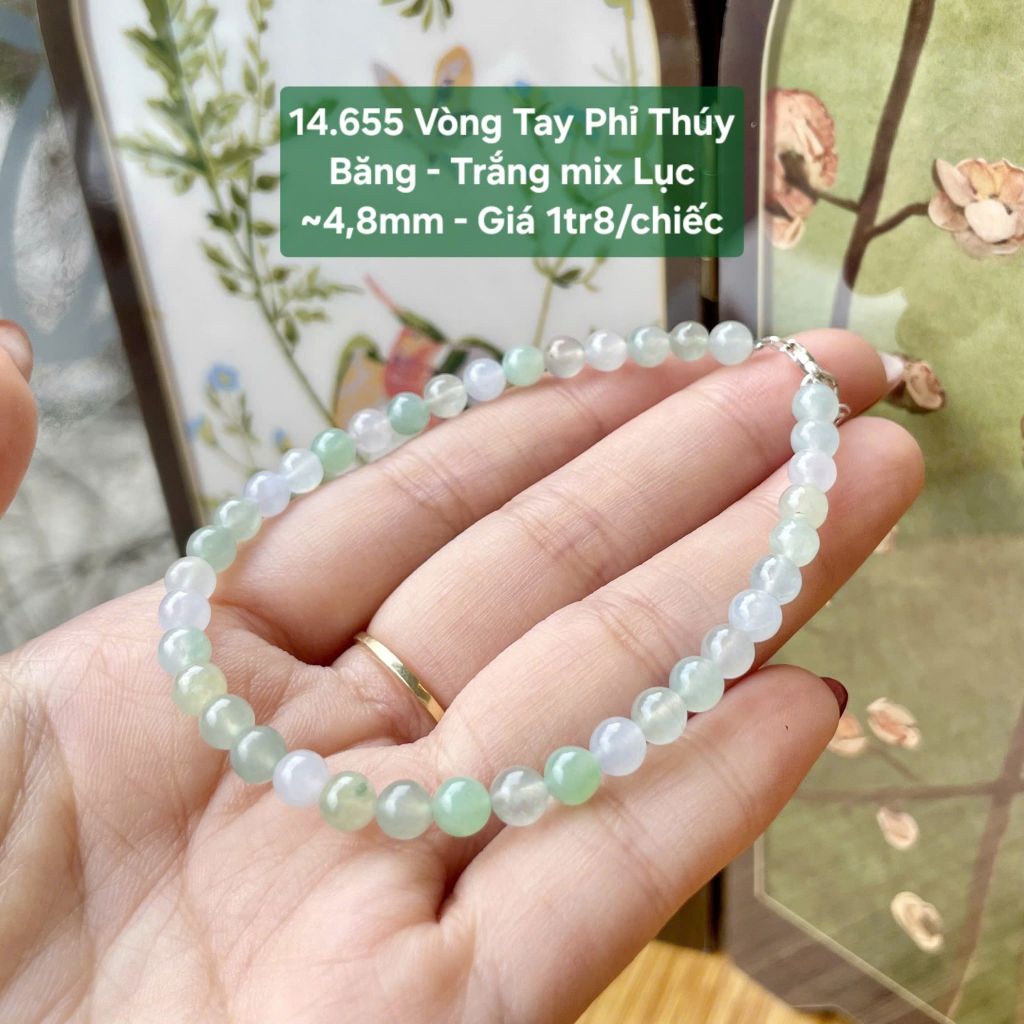 Vòng Tay Phỉ Thúy Băng - Trắng mix Lục ~4,8mm 14.655