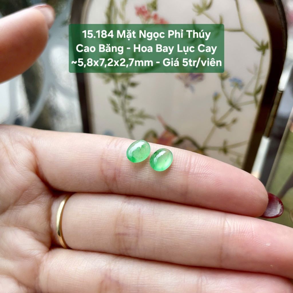 Mặt Ngọc Phỉ Thúy Cao Băng - Hoa Bay Lục Cay ~5,8x7,2x2,7mm 15.184