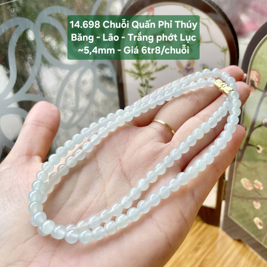 Chuỗi Quấn Phỉ Thúy Băng - Lão - Trắng phớt Lục ~5,4mm 14.698