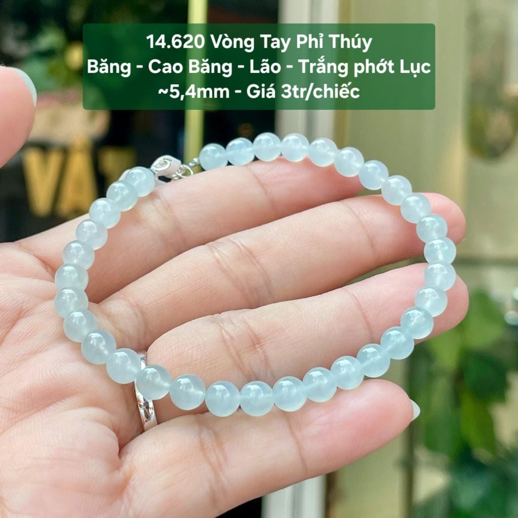 Vòng Tay Phỉ Thúy Băng Cao Băng - Lão Trắng phớt Lục ~5,4mm 14.620