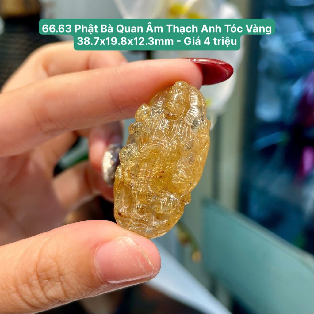 Phật Bà Quan Âm Thạch Anh Tóc Vàng 38.7x19.8x12.3mm 66.63