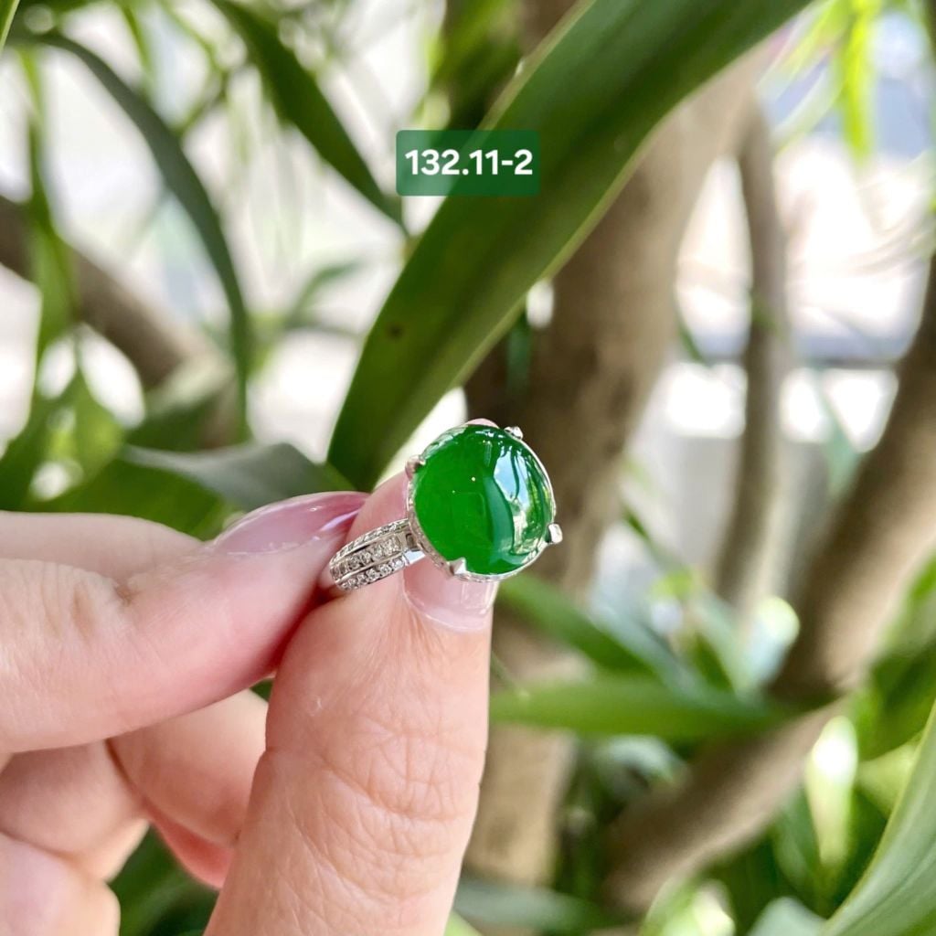 132.11 Mặt Dây & Nhẫn Phỉ Thuý Jadeite A Thuỷ Tinh - Đế Vương Lục - VT18K - KC Tấm ~ 10,3x11,3mm