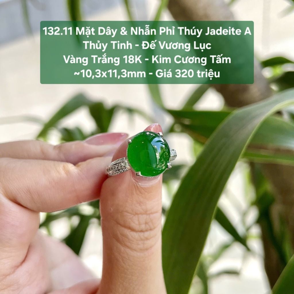 132.11 Mặt Dây & Nhẫn Phỉ Thuý Jadeite A Thuỷ Tinh - Đế Vương Lục - VT18K - KC Tấm ~ 10,3x11,3mm