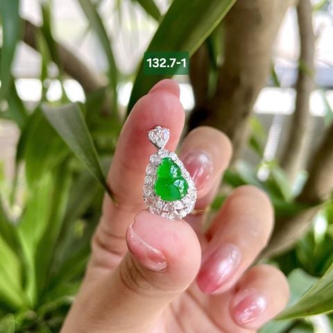 132.7 Nhẫn & Mặt Hồ Lô Phỉ Thuý Jadeite A Thuỷ Tinh - Đế Vương Lục - VT18K - KC Tấm ~ 7,8 - 10mm