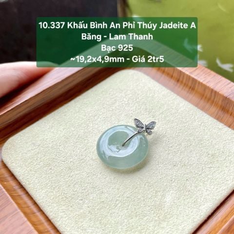 10.337 Khấu Bình An Phỉ Thuý Jadeite A - Băng - Lam Thanh- Bạc 925 ~19,2x4,9mm
