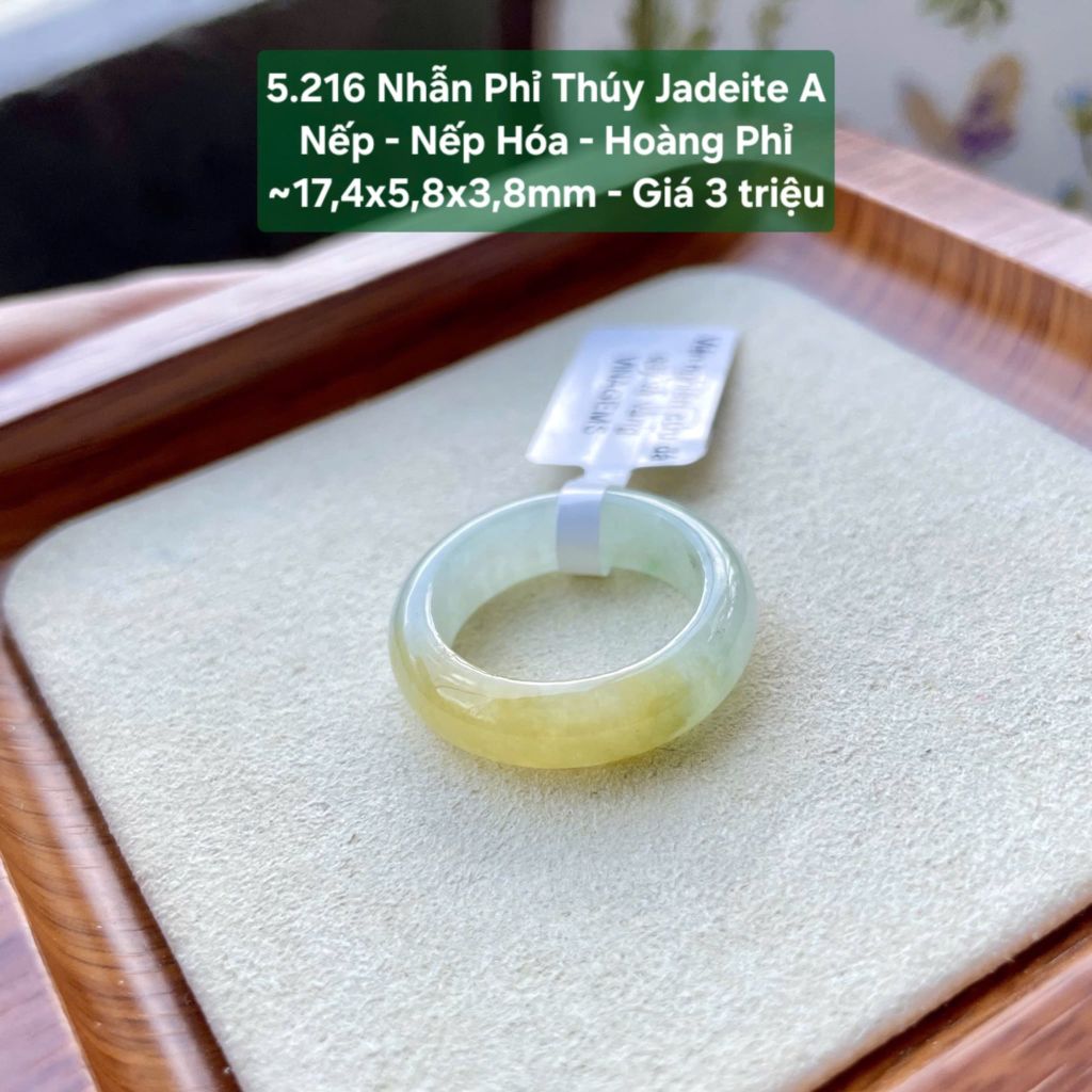 5.216 Nhẫn Phỉ Thuý Jadeite A - Nếp - Nếp Hoá -  Hoàng Phỉ ~17,4x5,8x3,8mm