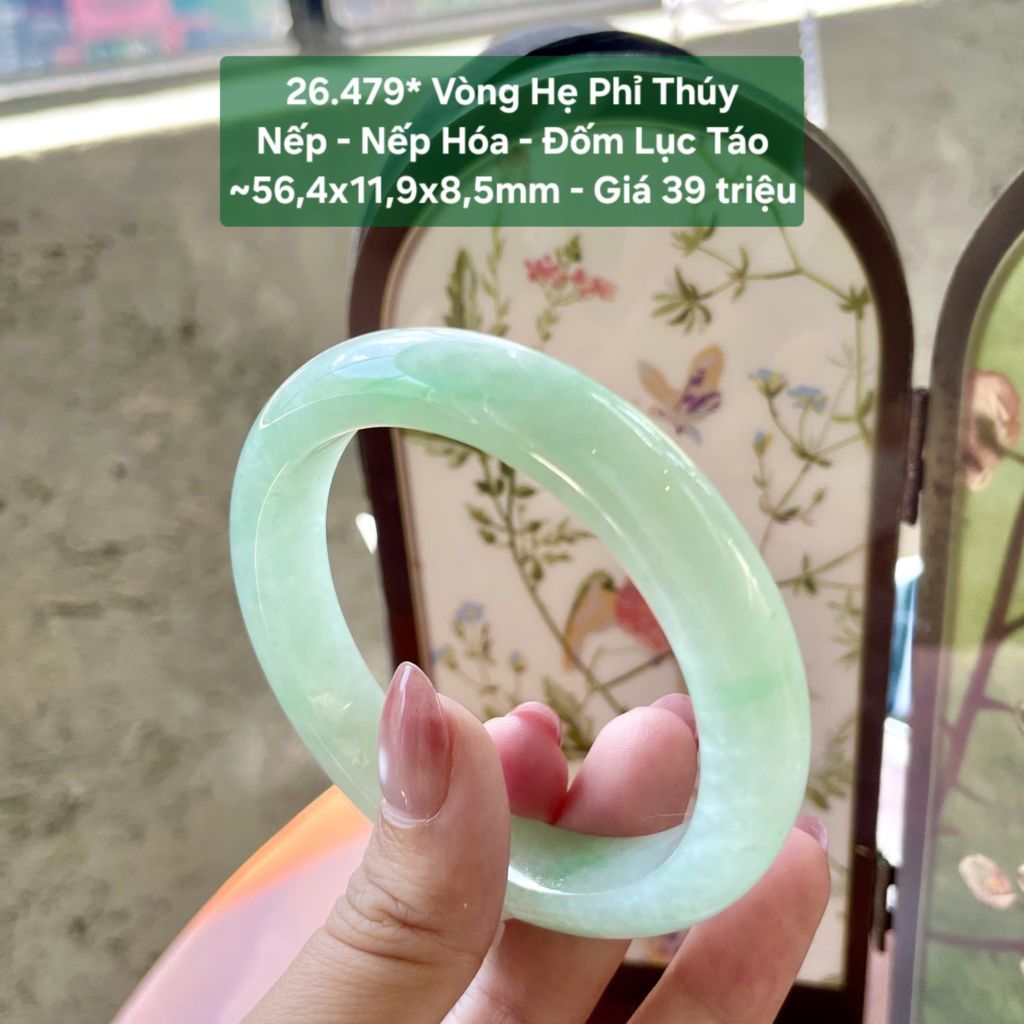 26.479* Vòng Hẹ Phỉ Thuý Jadeite A Nếp - Nếp Hoá - Đốm Lục Táo ~56,4x11,9x8,5mm