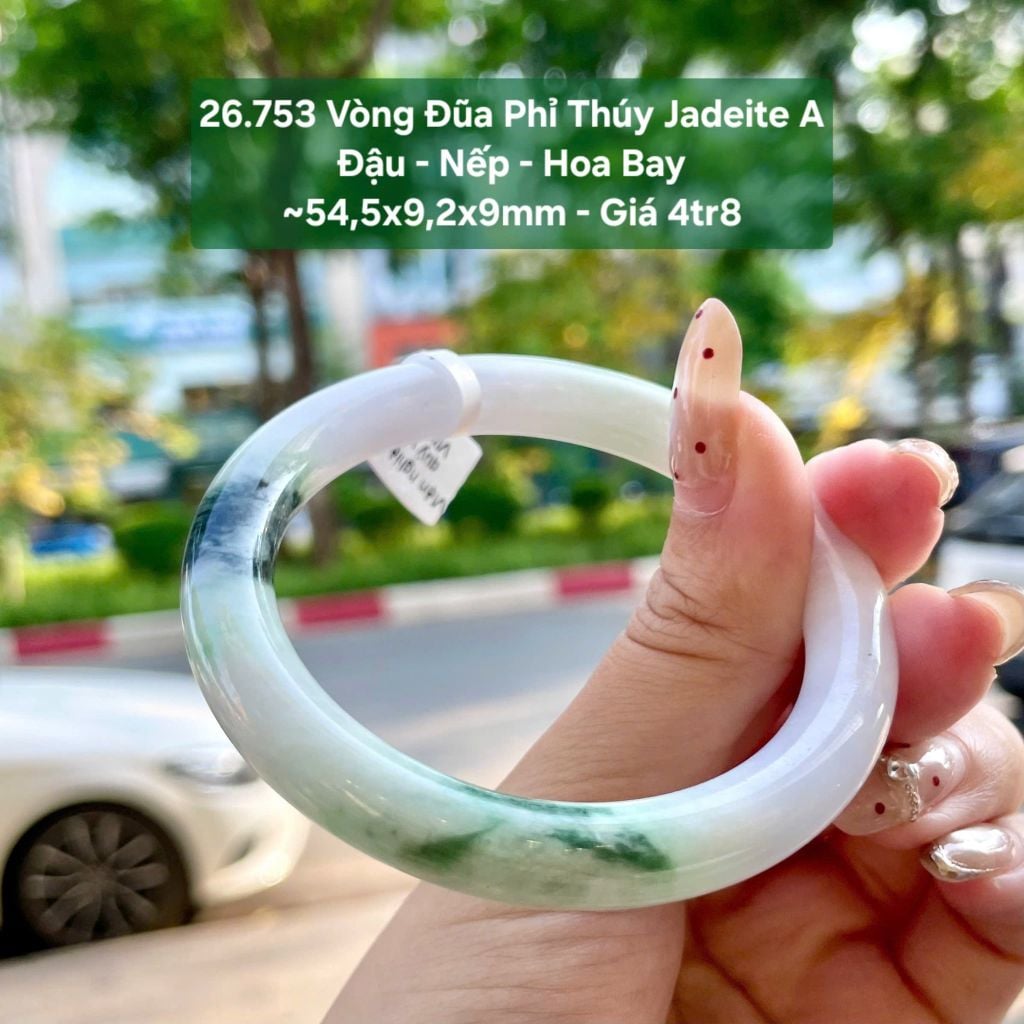 26.753 Vòng Đũa Phỉ Thuý Jadeite A - Đậu - Nếp - Hoa Bay ~54,5x9,2x9mm