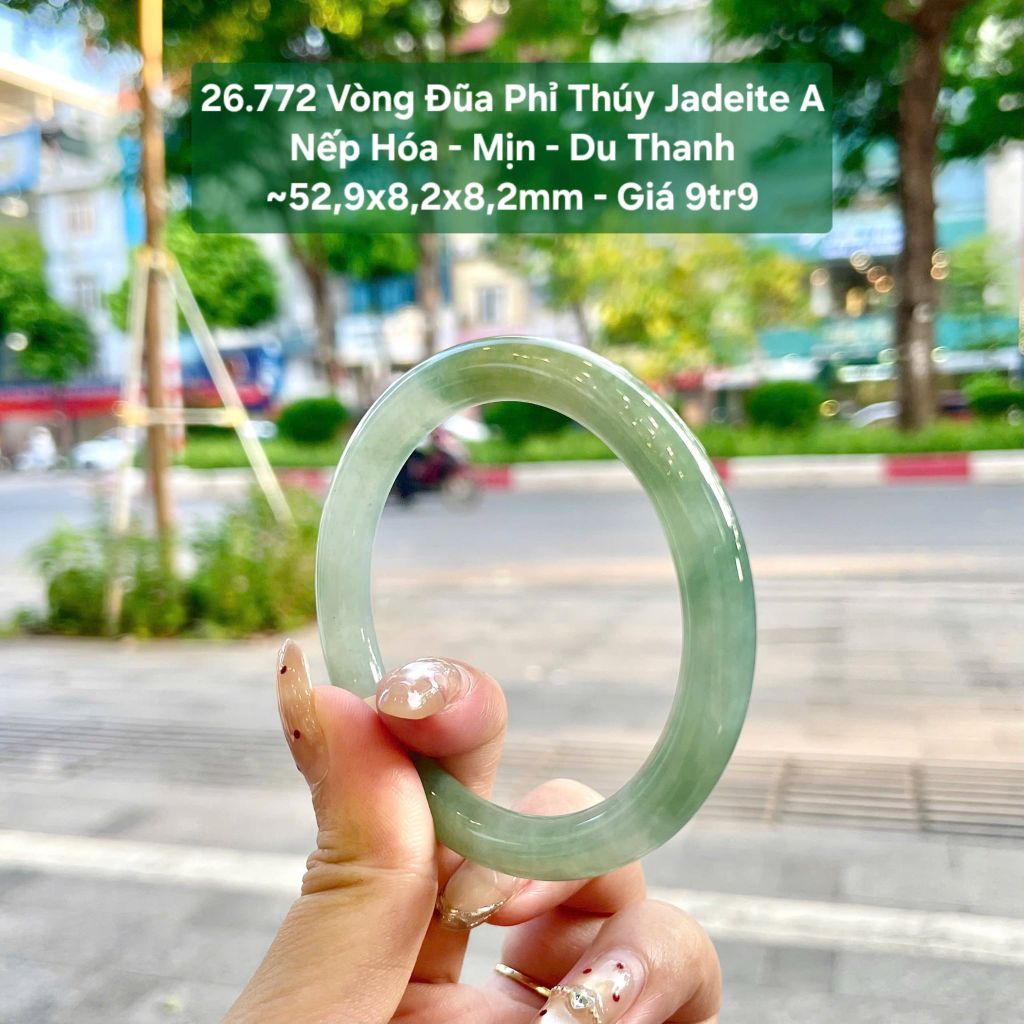 26.772 Vòng Đũa Phỉ Thuý Jadeite A - Nếp Hoá - Mịn - Du Thanh ~52,9x8,2x8,2mm