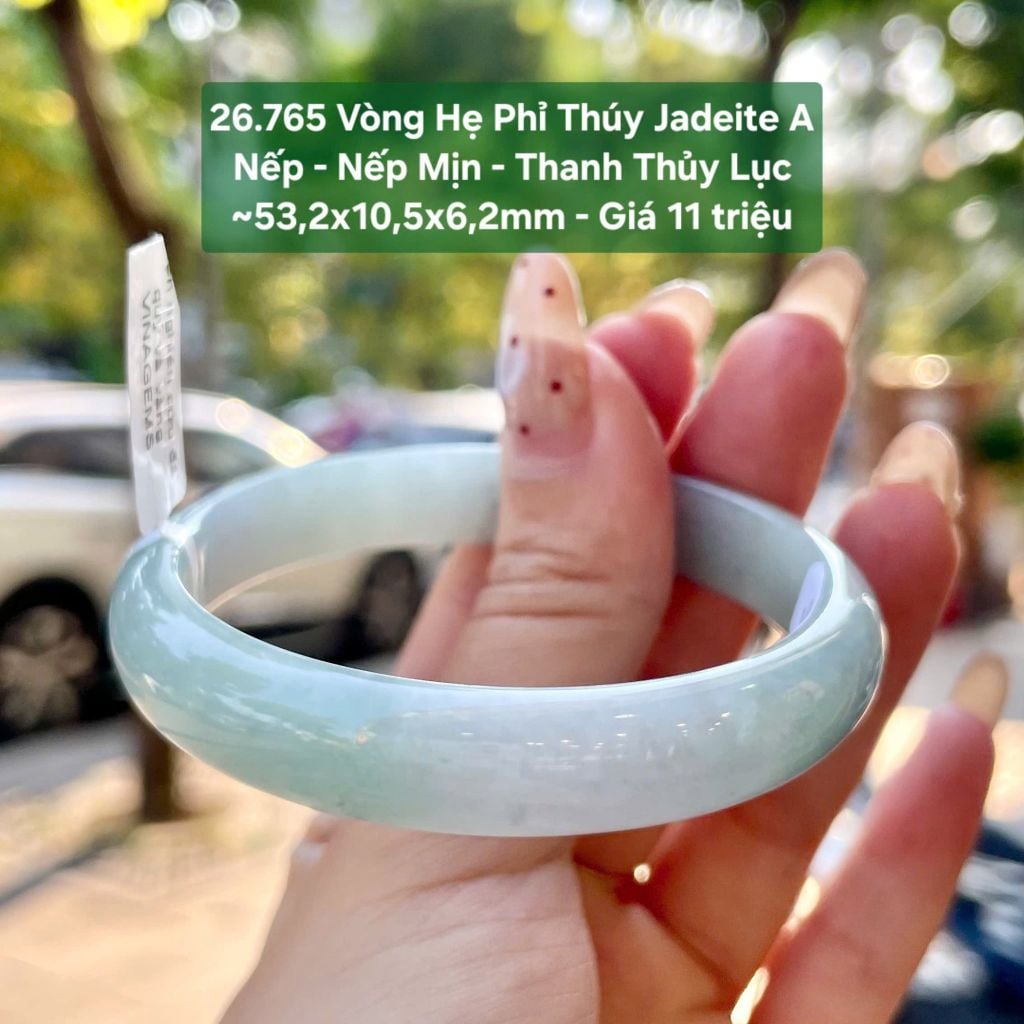 26.765 Vòng Hẹ Phỉ Thuý Jadeite A - Nếp -  Nếp Mịn - Thanh Thuỷ Lục ~53,2x10,5x6,2mm