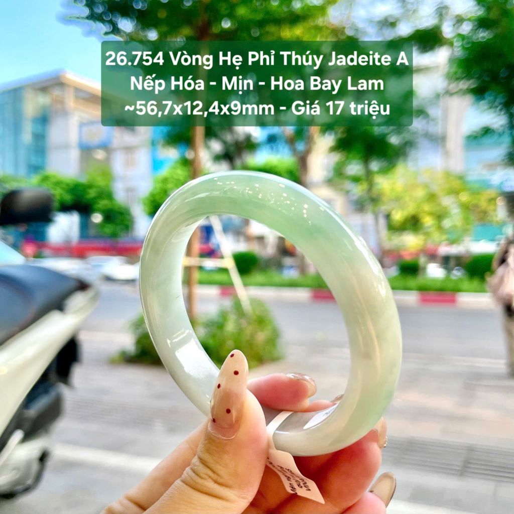 26.754 Vòng Hẹ Phỉ Thuý Jadeite A - Nếp Hoá -Mịn - Hoa Bay Lam ~56,7x12,4x9mm