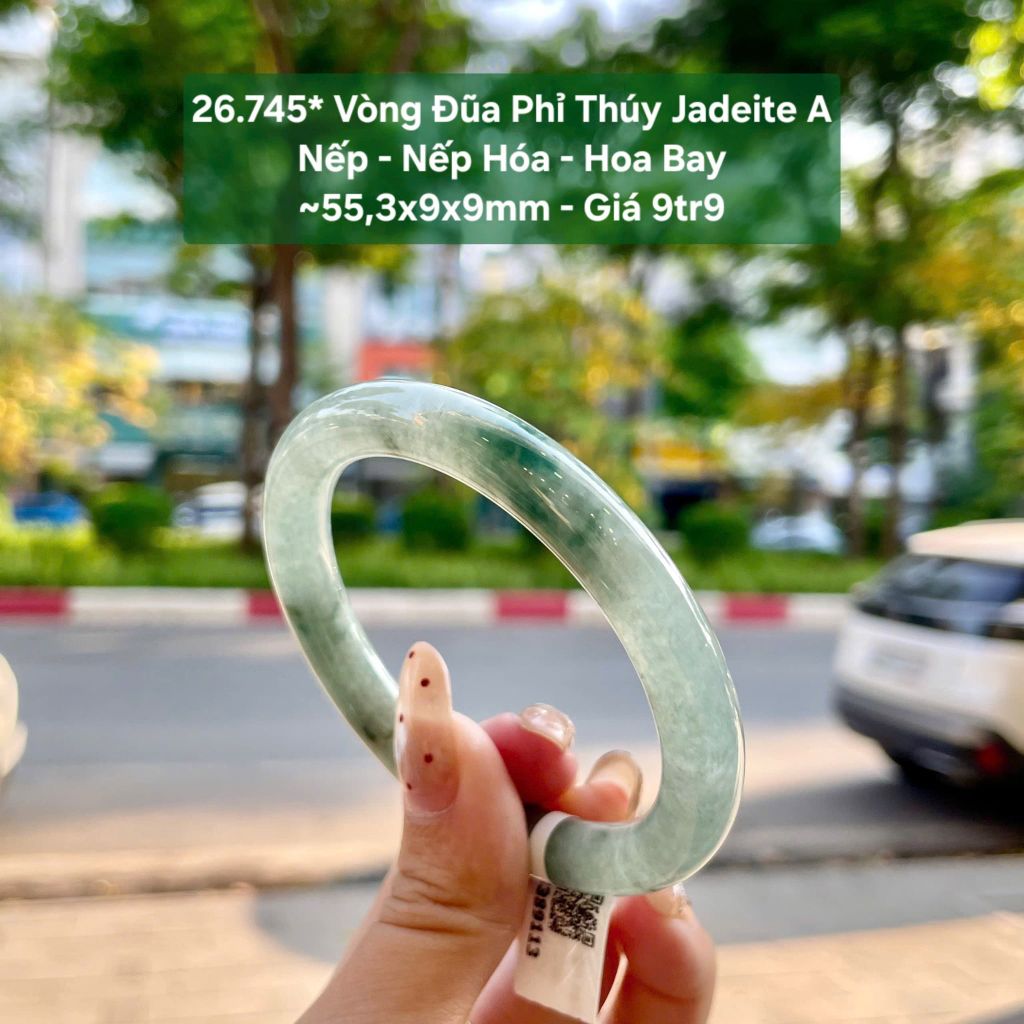 26.745* Vòng Đũa Phỉ Thuý Jadeite A - Nếp - Nếp Hoá - Hoa Bay ~55,3x9x9mm