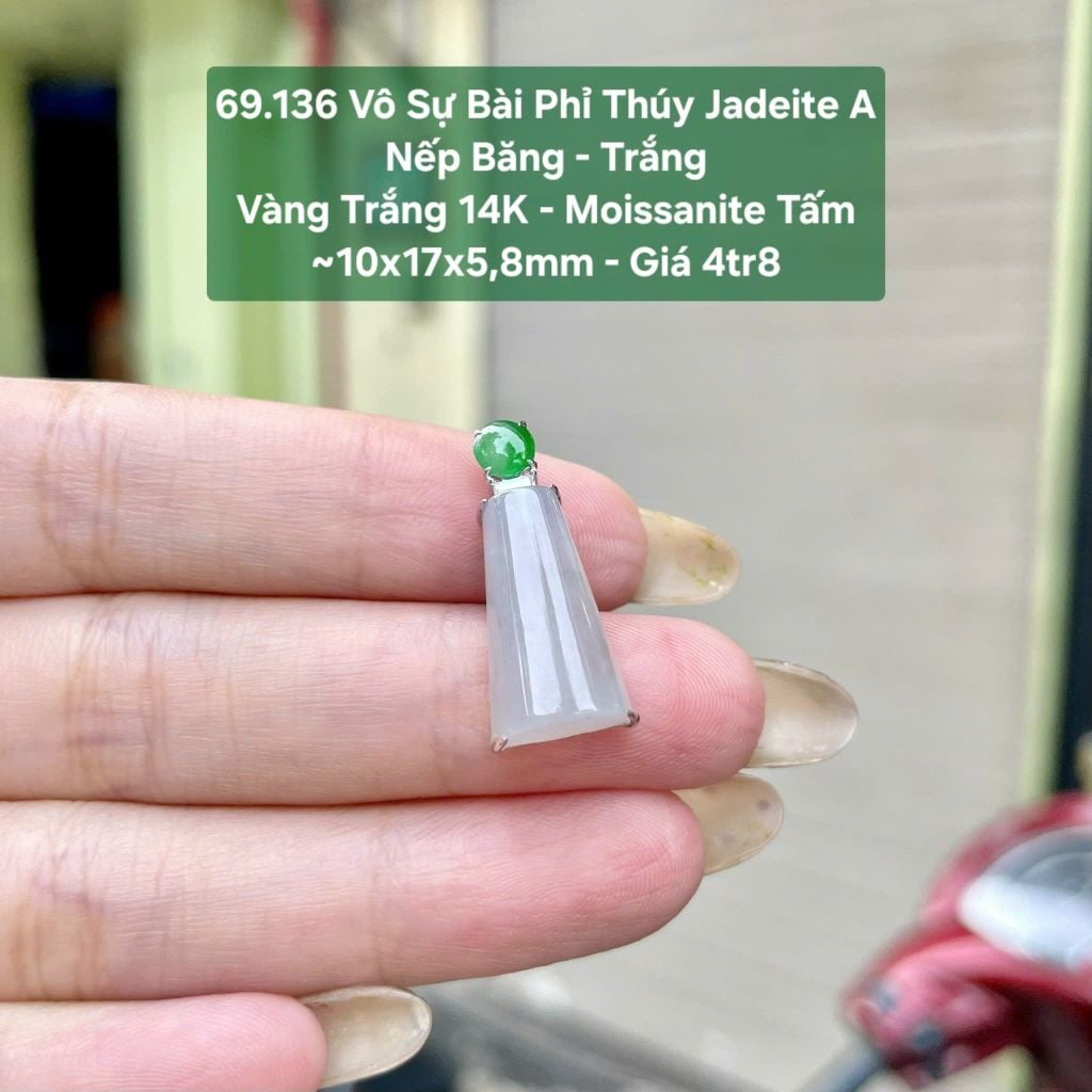 69.136 Vô Sự Bài Phỉ Thuý Jadeite A - Nếp Băng - Trắng - VT14K -Mois Tấm ~ 10x17x5,8mm