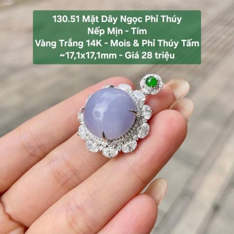 Mặt Dây Ngọc Phỉ Thuý Nếp Mịn - Tím -   VT14K -  Mois & Phỉ Thuý Tấm ~ 17,1x17,1mm 130.51