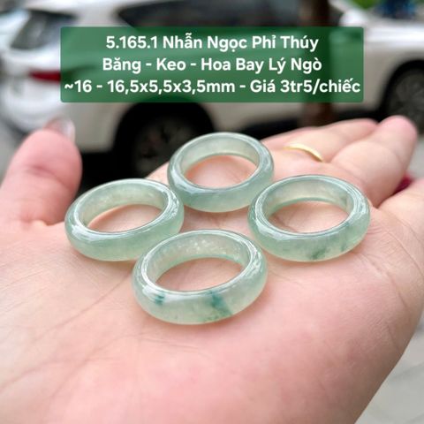 Nhẫn Ngọc Phỉ Thuý Băng - Keo - Hoa Bay Lý Ngò 16~16,5x5,5x3,5mm 5.165.1