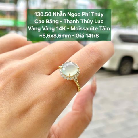 Nhẫn Ngọc Phỉ Thuý Cao Băng - Thanh Thuỷ Lục  VV14k- Moissanie tấm ~8,6x8,6mm 130.50