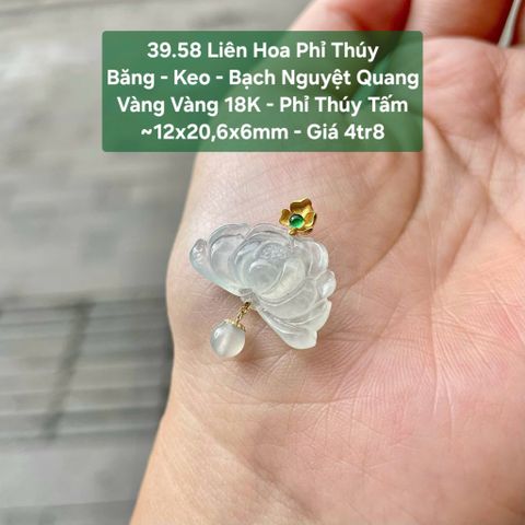 Liên Hoa Phỉ Thuý Băng - Keo - Bạch Nguyệt Quang - VV18K- Phỉ Thuý Tấm ~12x20,6x6mm 39.58
