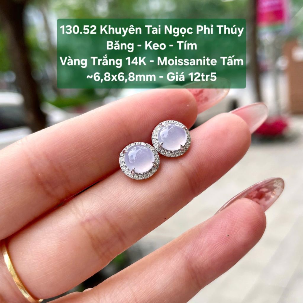Khuyên tai Ngọc Phỉ Thuý Băng - Keo - Tím VT14K - Moissanie tấm ~6,8x6,8mm 130.52