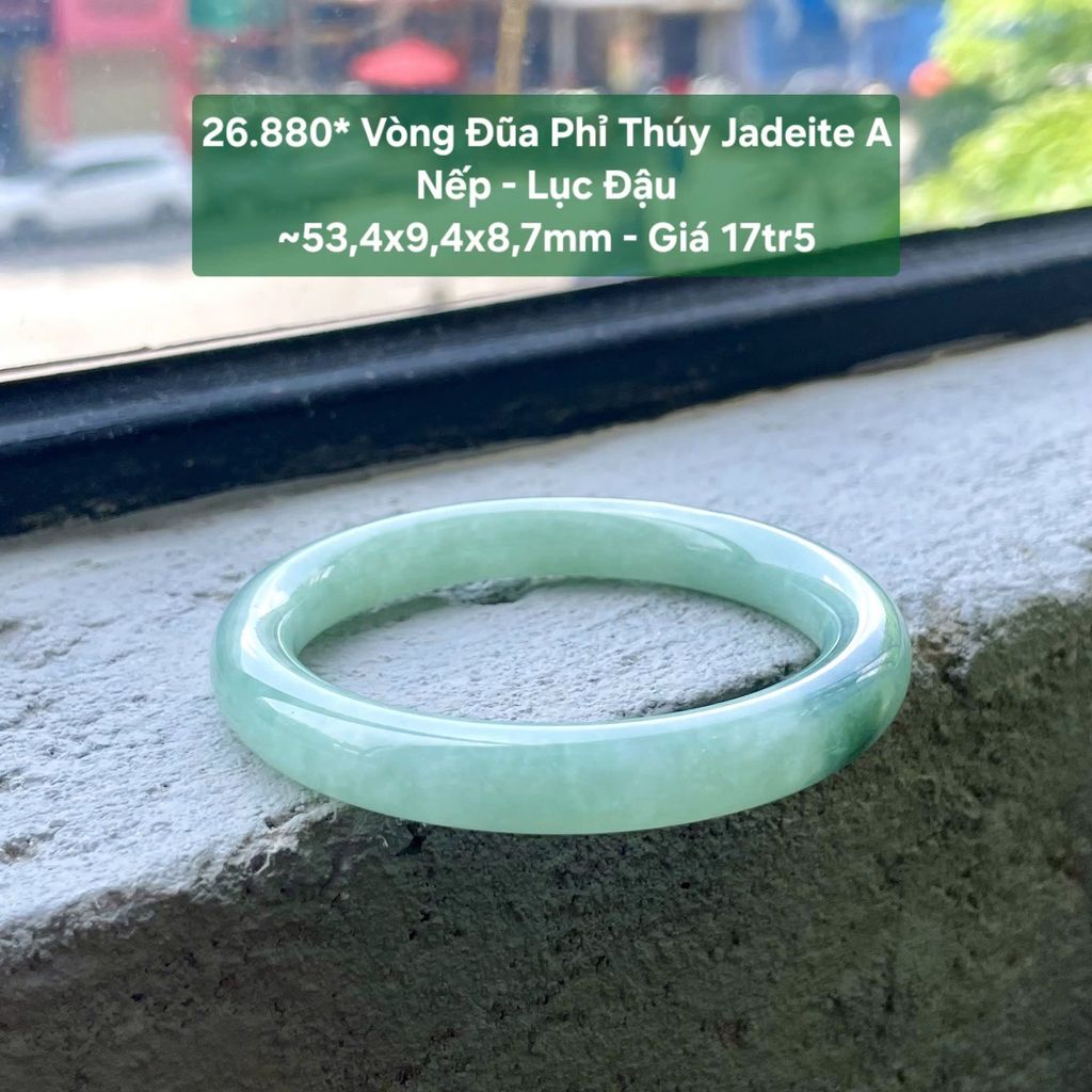 26.880* Vòng Đũa Phỉ Thuý Jadeite A - Nếp - Lục Đậu ~ 53,4x9,4x8,7mm