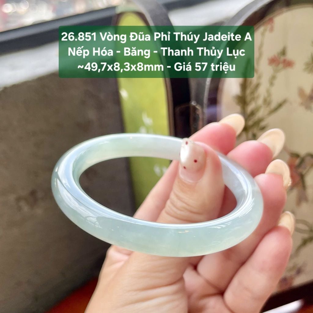 26.851 Vòng Đũa Phỉ Thuý Jadeite A - Nếp Hoá-  Băng - Thanh Thuỷ Lục ~ 49,7x8,3x8mm