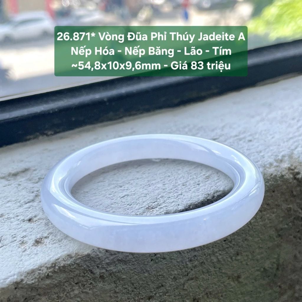26.871* Vòng Đũa Phỉ Thuý Jadeite A - Nếp Hoá-  Nếp Băng - Lão - Tím ~ 54,8x10x9,6mm
