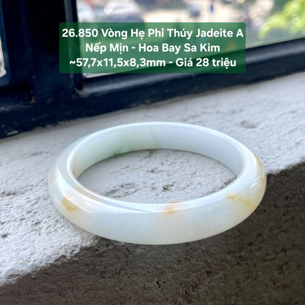 26.850 Vòng Hẹ Phỉ Thuý Jadeite A - Nếp Mịn - Hoa Bay Sa Kim ~ 55,7x11,5x8,3mm