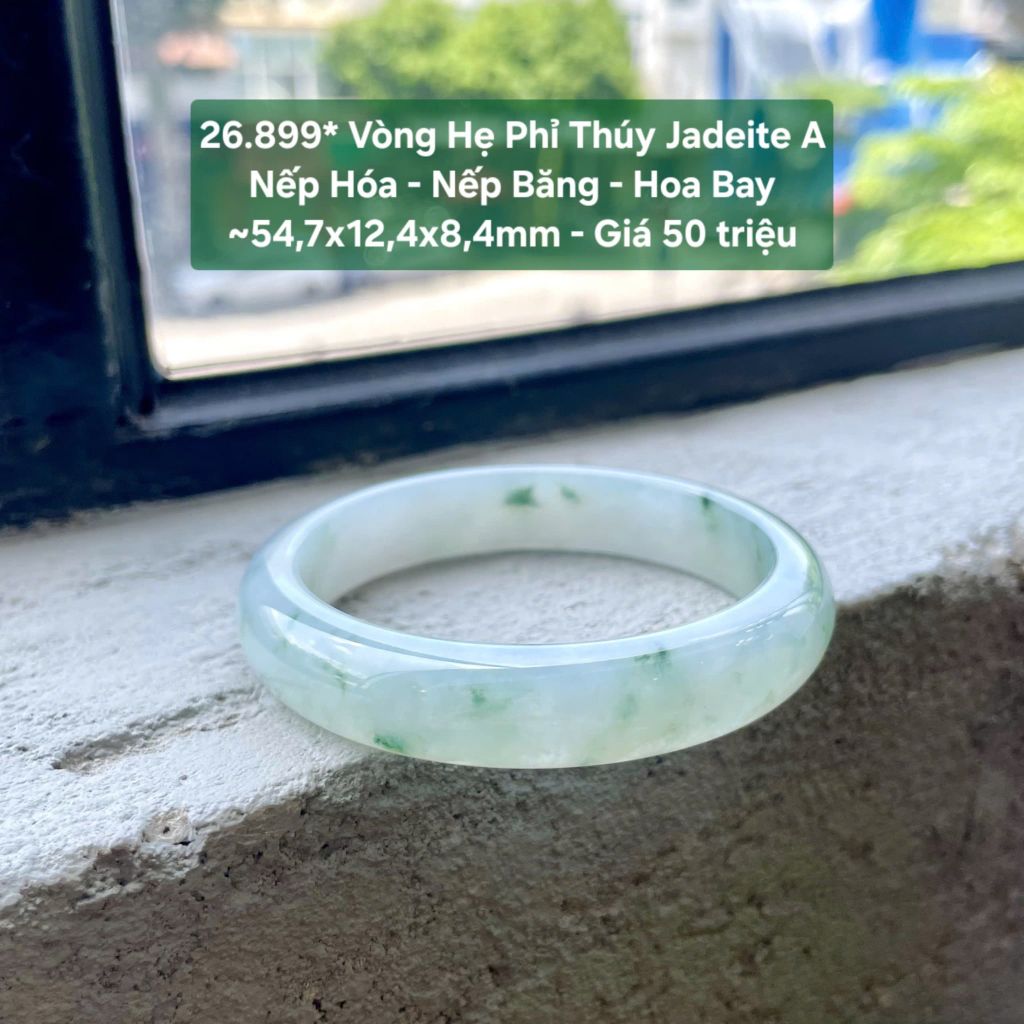 26.899* Vòng Hẹ Phỉ Thuý Jadeite A - Nếp Hoá - Nếp Băng - Hoa Bay ~ 54,7x12,4x8,4mm