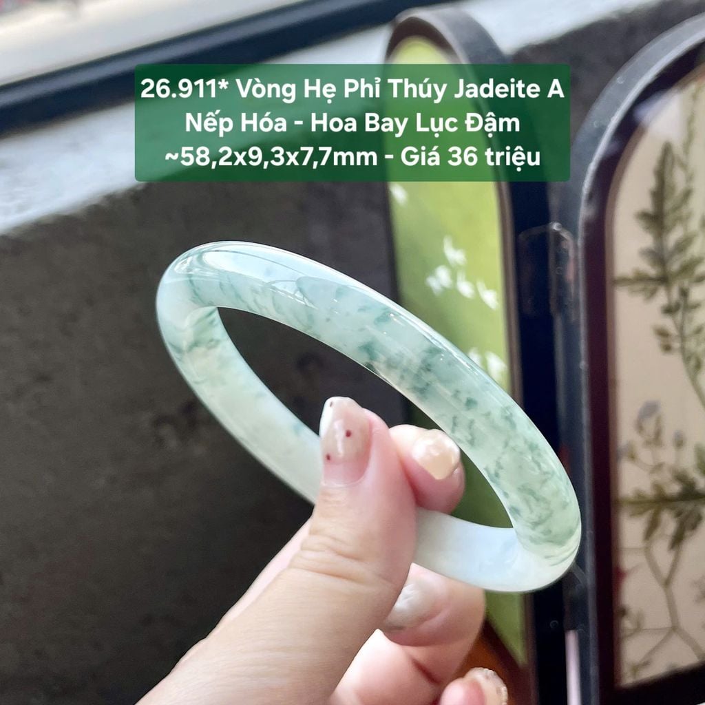 26.911* Vòng Đũa Phỉ Thuý Jadeite A - Nếp Hoá - Hoa Bay Lục Đậm ~ 58,2x9,3x7,7mm