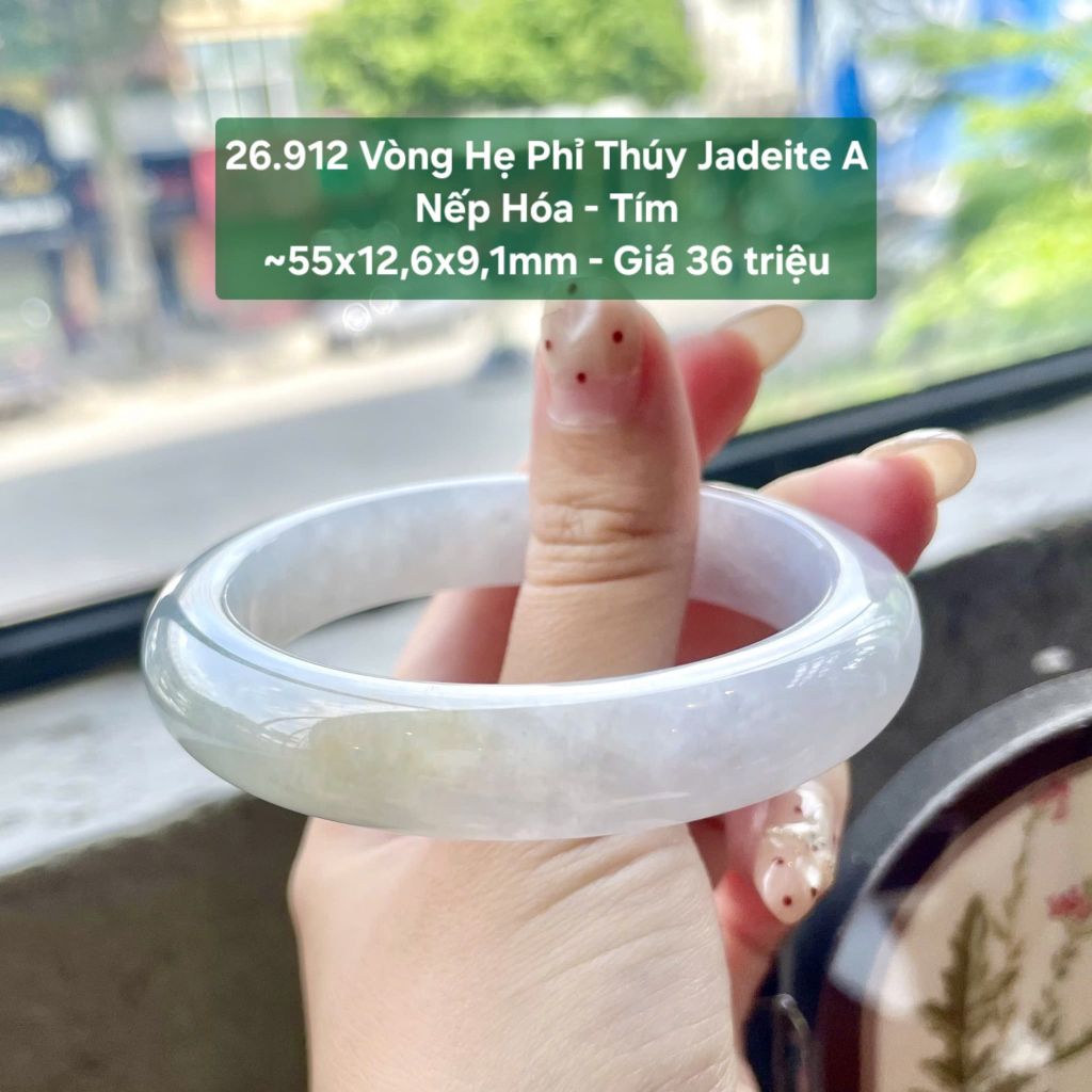 26.912 Vòng Hẹ Phỉ Thuý Jadeite A - Nếp Hoá - Tím ~ 55x12,6x9,1mm