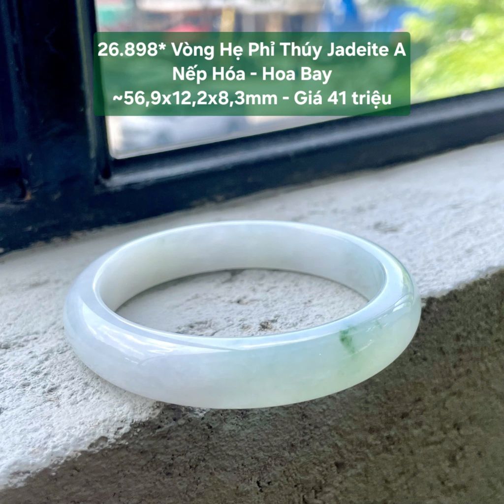 26.898* Vòng Hẹ Phỉ Thuý Jadeite A - Nếp Hoá - Hoa Bay ~ 56,9x12,2x8,3mm