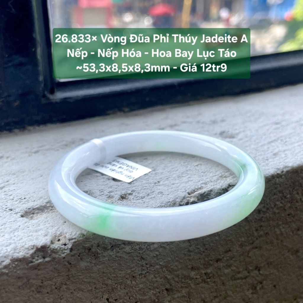 26.833x Vòng Đũa Phỉ Thuý Jadeite A - Nếp - Nếp Hoá - Hoa Bay Lục Táo ~ 53,3x8,5x8,3mm