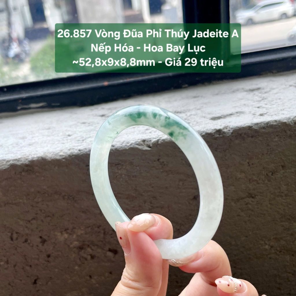 26.857 Vòng Đũa Phỉ Thuý Jadeite A - Nếp Hoá - Hoa Bay Lục ~ 52,8x8,9x8,8mm