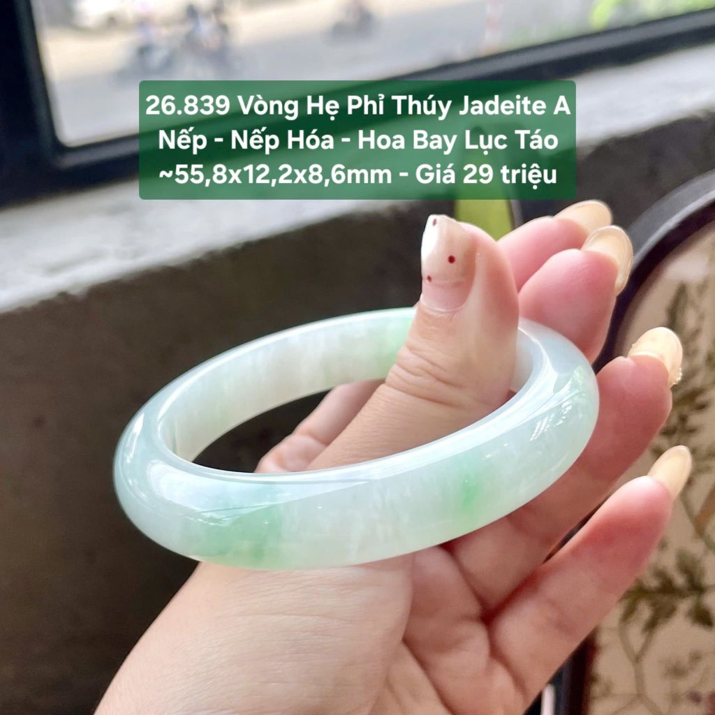 26.839 Vòng Hẹ Phỉ Thuý Jadeite A - Nếp - Nếp Hoá - Hoa Bay Lục Táo ~ 55,8x12,2x8,6mm