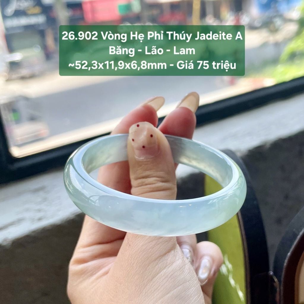 26.902 Vòng Hẹ Phỉ Thuý Jadeite A - Băng - Lão - Lam ~ 52,3x11,9x6,8mm