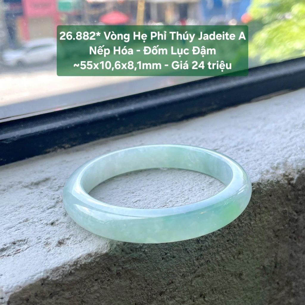 26.882* Vòng Hẹ Phỉ Thuý Jadeite A - Nếp Hoá - Đốm Lục Đậm ~ 55x10,6x8,1mm