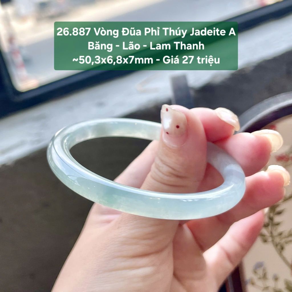 26.887 Vòng Đũa Phỉ Thuý Jadeite A - Băng - Lão - Lam Thanh ~50,3x6,8x7mm