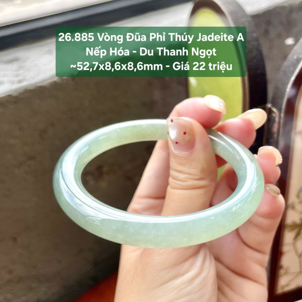 26.885 Vòng Đũa Phỉ Thuý Jadeite A - Nếp Hoá - Du Thanh Ngọt ~ 52,7x8,6x8,6mm