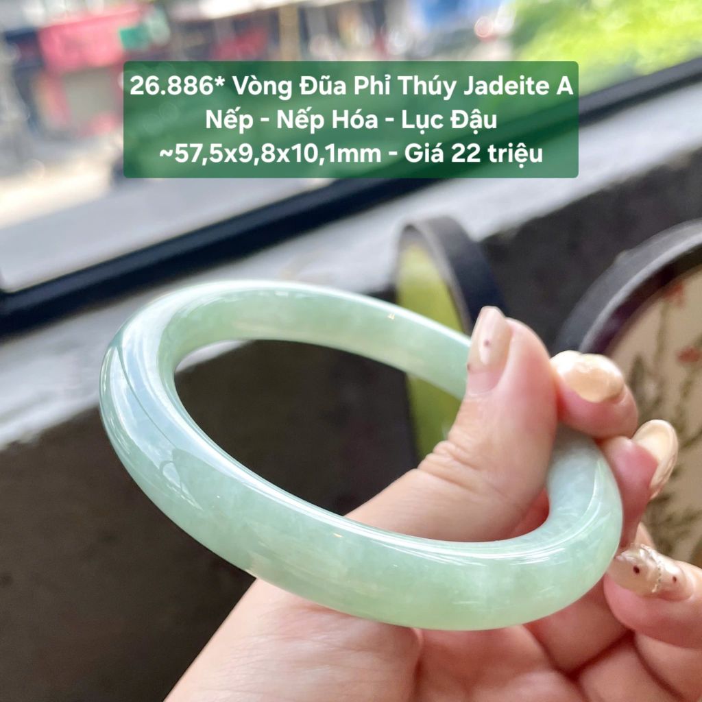 26.886* Vòng Đũa Phỉ Thuý Jadeite A - Nếp - Nếp Hoá - Lục Đậu ~ 57,5x9,8x10,1mm
