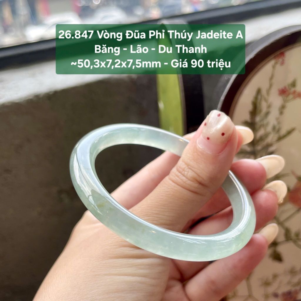 26.847 Vòng Đũa Phỉ Thuý Jadeite A - Băng - Lão - Du Thanh ~ 50,3x7,2x7,5mm