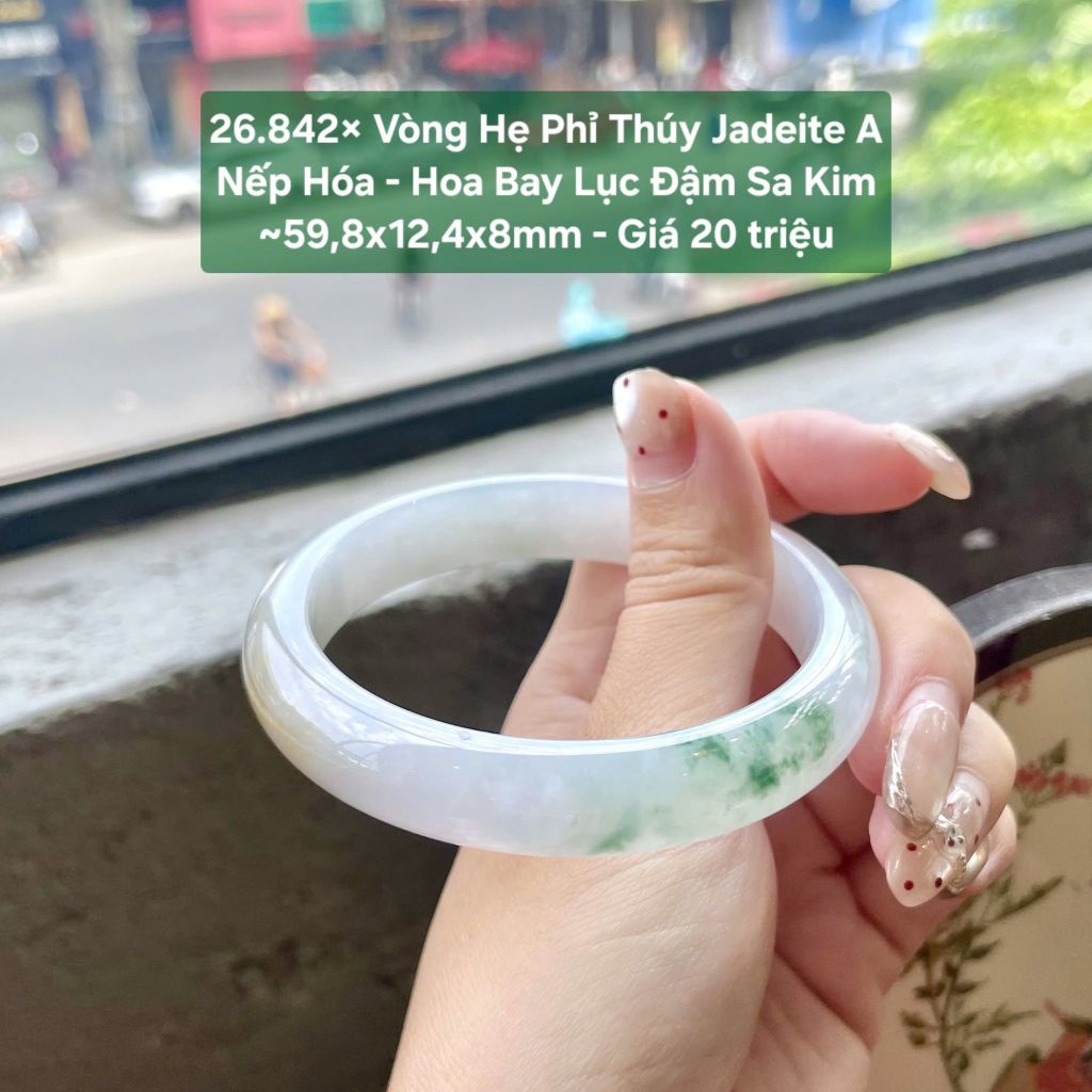 26.842x Vòng Hẹ Phỉ Thuý Jadeite A - Nếp Hoá - Hoa Bay Lục Đậm Sa Kim ~ 59,8x12,4x8mm