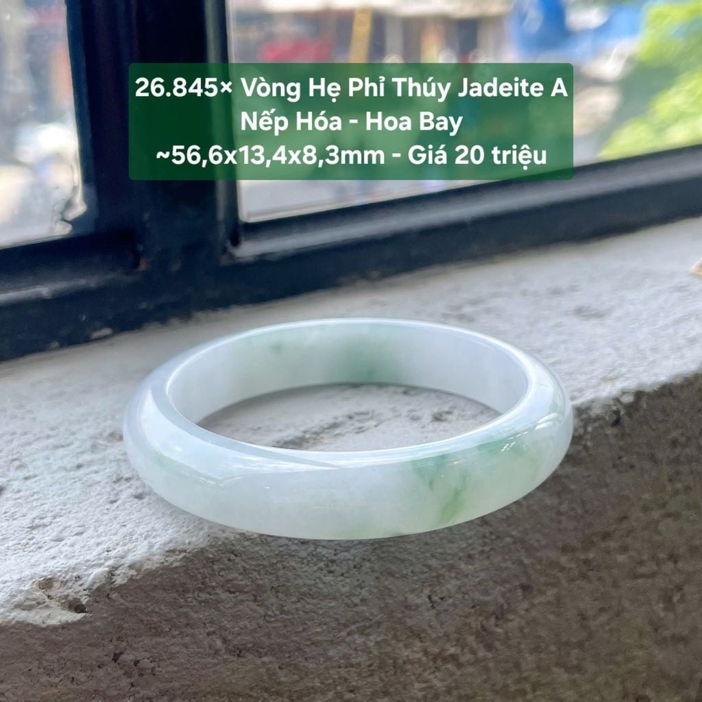 26.845x Vòng Hẹ Phỉ Thuý Jadeite A - Nếp Hoá - Hoa Bay ~ 56,6x13,4x8,3mm