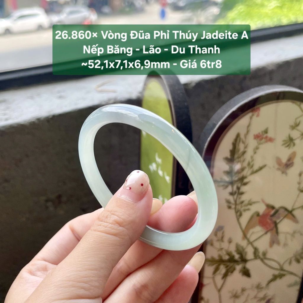 26.860x Vòng Đũa Phỉ Thuý Jadeite A - Nếp Băng - Lão - Du Thanh ~ 52,1x7,1x6,9mm